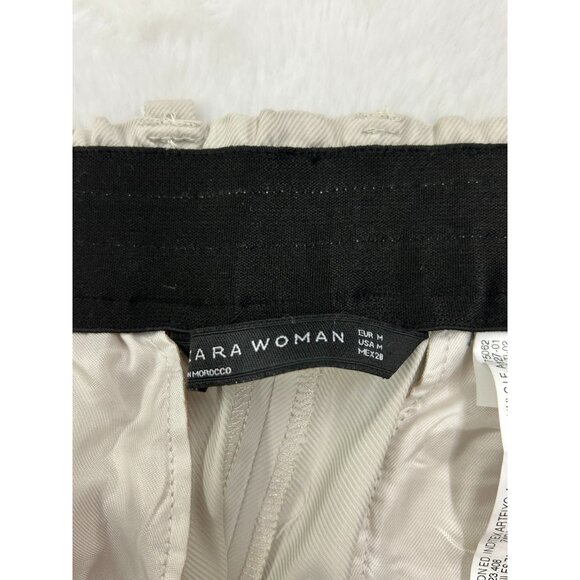 Zara Women's  Wide Leg Cropped Pants Medium Cream High Waist Casual Trousers NWT - Picture 11 of 16